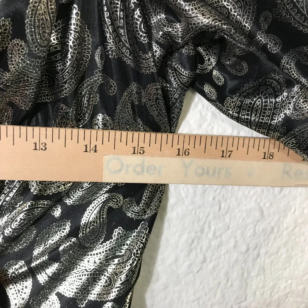 Vintage 80s Homemade Silver Lame Dress XS Paisley Lame Long Sleeve Semi Sheer‎